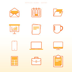 Simple Set of Office Related Vector Line Icons. Contains such Icons as Business Email, Calendar, File, Graph , Dikstop, coffee, calculator , laptop and more. Vector Illustration