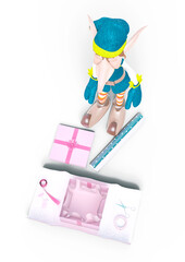 elf santa helper is ready for wrapping bird eye view