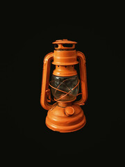 Obraz na płótnie Canvas Old and Worn Metal Orange Kerosen Lamp, Isolated on Black Background