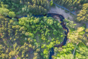 aerial view of the river flowing into the bay
