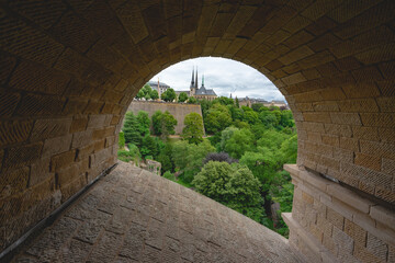 Fototapeta na wymiar view from the city of Luxembourg, taken from the bridge 28 June 2020