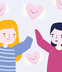 happy youth day celebration cartoon character young women winged hearts