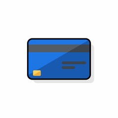 Credit card Blue - Black Stroke+Shadow icon vector isolated. Flat style vector illustration.