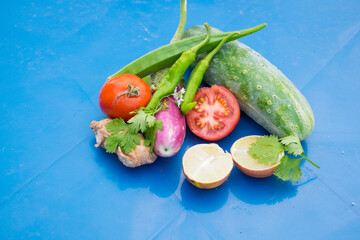 Composition with assorted raw organic vegetables. Detox diet
