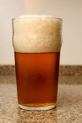 A very well poured beer in a glass