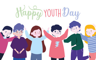 Fototapeta na wymiar happy youth day celebration cartoon character group people