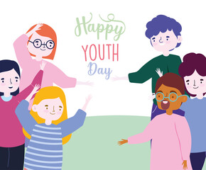 happy youth day cartoon character men and women celebrating party