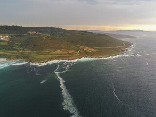 Beautiful view of the coast in Galicia. Spain. Drone Footage