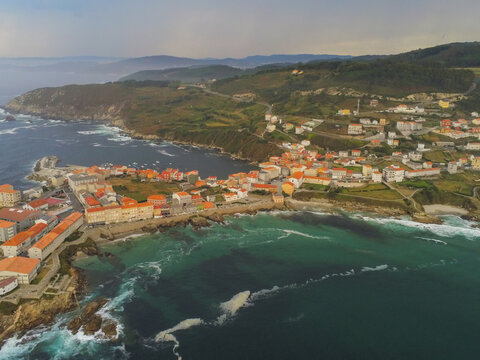 Beautiful view of the coast in Galicia. Spain. Drone Footage