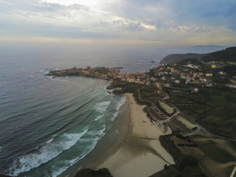 Beautiful view of the coast in Galicia. Spain. Drone Footage