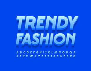 Vector Fashion Font. Blue 3D Alphabet. Modern Letters and Numbers