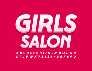 Vector trendy logo Girls Salon. Modern White 3D Font. Stylish Alphabet Letters and Numbers