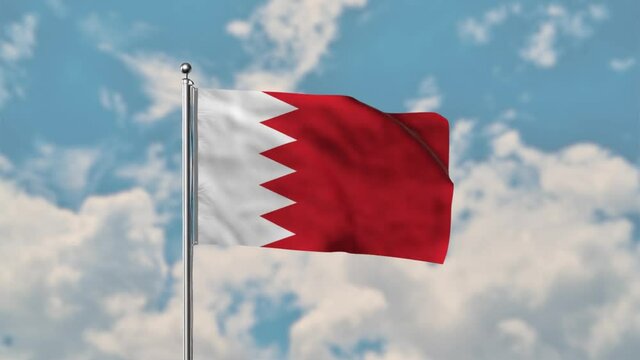 Bahrain flag waving in the blue sky realistic 4k Video.