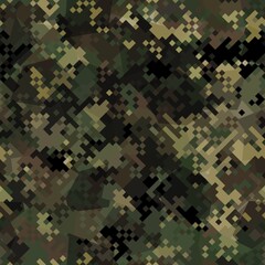Seamless digital woodland pixel camo texture vector for army textile print