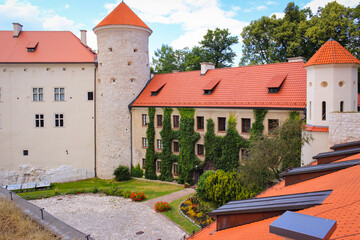 Obraz premium Suloszowa, Poland - July 06, 2016: Exterior, garden and courtyard in Castle Pieskowa Skala, near Krakow in Poland