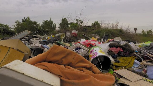 Pile of garbage, midden at factory industrial zone. Budapest, Hungary Europe. 4K