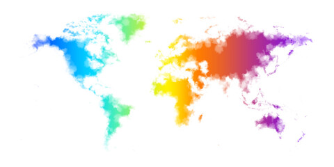 Watercolor art multicolor gradient world map isolated on white background illustration