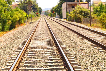 Fototapeta na wymiar metal rails for the train to run on a sunny day