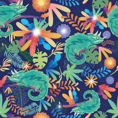 Chameleon in the Jungle Seamless pattern