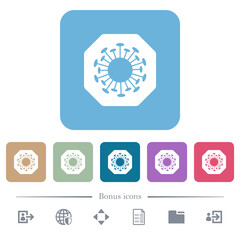 Stop covid flat icons on color rounded square backgrounds