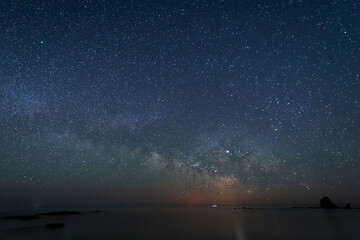 Night landscape on the coast of the Escullos. Natural Park of Cabo de Gata. Spain.