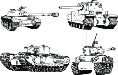 powerful tank with a gun drawn in ink freehand sketch