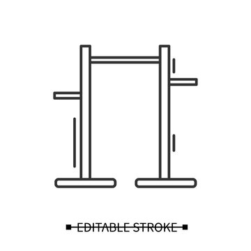 Pull Up Bar Icon. Athletics And Workout Home Gym Equipment Linear Pictogram. Concept Of Pullup And Athletic Training, Fitness, Bodybuilding And Sport Activity. Editable Stroke Vector Illustration