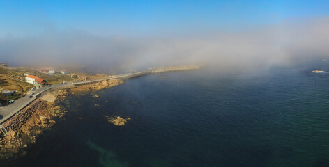 Camelle. Aerial view of coast and village in Galicia.Spain. Drone Photo