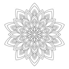 Decorative mandala with simple natural pattern on a white isolated background. For coloring book page.