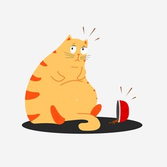 Hungry Sad Cat Sit with empty food bowl, Vector