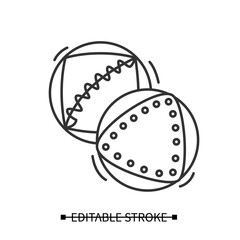 Medicine balls icon. Two heavy medicine balls linear pictogram. Concept of home gym athlete training, personal fitness studio exercising and heavy lifting. Editable stroke vector illustration