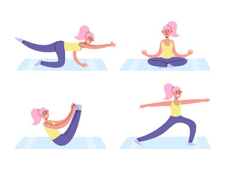 Vector illustration of athletic woman character exercising fitness at home