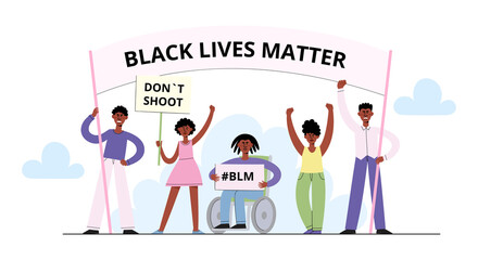 Black Lives Matter vector concept with afroamerican people on demonstration