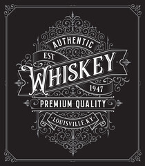 Vintage Whiskey style frame boarder label retro hand drawn engraving antique vector - 365315954