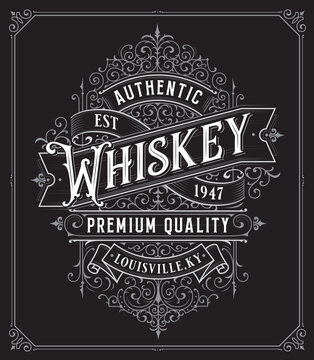 Vintage Whiskey style frame boarder label retro hand drawn engraving antique vector