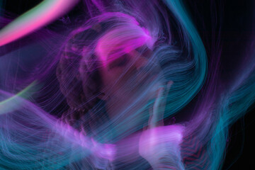 lightpainting portrait, new art direction, long exposure photo without photoshop, light drawing at long exposure	
