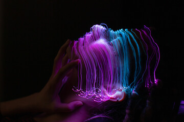 lightpainting portrait, new art direction, long exposure photo without photoshop, light drawing at long exposure	
