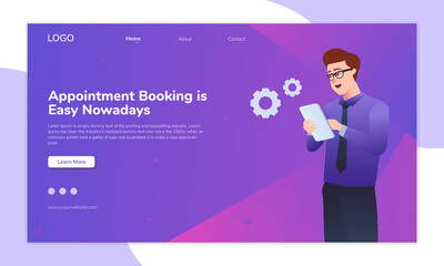 Landing page vector design for business and creative web site purple colored