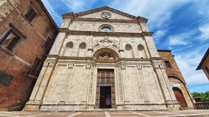 Montepulciano, Tuscany, Italy July 15 2020: Church of Sant' Agostino in Montepulciano.