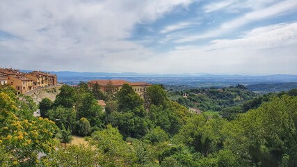 Fototapeta na wymiar Beautiful view from Montepulciano with Trasimeno Lake on the background and th Tuscany country on the foreground.