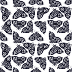 Naklejka premium Stylish moth or butterfly seamless pattern in tropical summer aesthetic, retro style background.