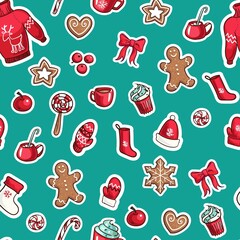 Christmas seamless vector pattern in cartoon style. New Year endless texture for wallpaper, web page background, wrapping paper. Flat style. Part of big set. Hand drawn illustration.