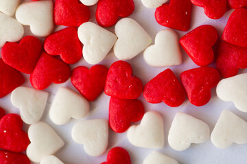 Small candy hearts, closeup