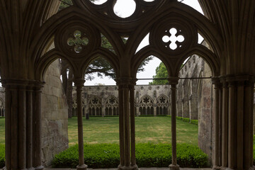 Cloister and courtyard of famous Salisbury Cathedral, UK