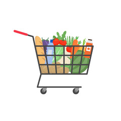 Grocery shopping cart, supermarket food basket.
