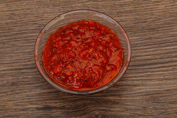 Tomato spicy sauce in the bowl