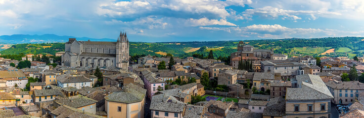 Fototapeta na wymiar The panorama view across the roof tops in Orvieto, Italy in summer