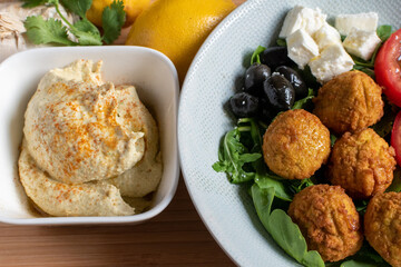 falafel salad bowl with home made hummus 