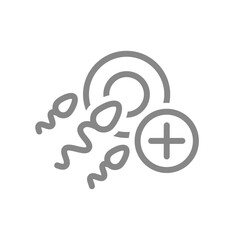 Ovum and spermatozoon with plus line icon. Healthy fertilization, new embryo symbol