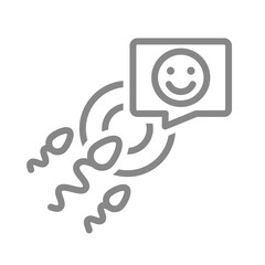 Egg and sperm with happy face in speech bubble line icon. Healthy human fertilization symbol